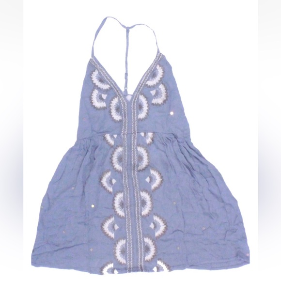 Free People Blue Halter Dress with White Embroidery S - Picture 4 of 7
